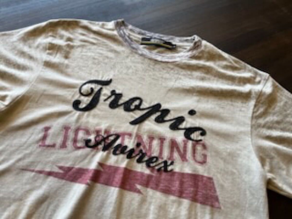 L552 メンズ Tシャツ AVIREX アビレックス 半袖 プリント 刺繍 グレー リンガー トリム アメカジ 古著 / L レターパックライト発送