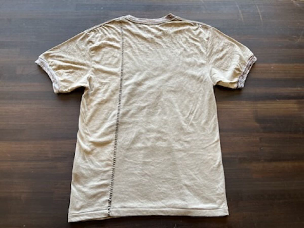 L552 メンズ Tシャツ AVIREX アビレックス 半袖 プリント 刺繍 グレー リンガー トリム アメカジ 古著 / L レターパックライト発送
