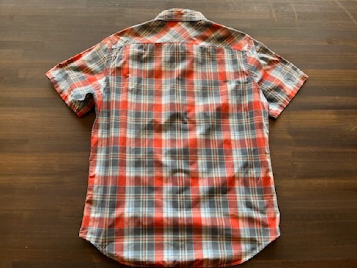 L533 メンズ シャツ ANERICAN EAGLE OUTFITTERS アメリカンイーグル 半袖 チェック レッド ロゴ アメカジ 古著 / M レターパック発送