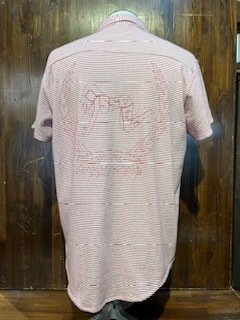 L297 メンズ シャツ 55DSL DIESEL ディーゼル 半袖 ボーダー 柄 ホワイト レッド プリント / M 全国レターパック配送 _画像2