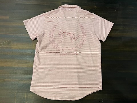 L297 メンズ シャツ 55DSL DIESEL ディーゼル 半袖 ボーダー 柄 ホワイト レッド プリント / M 全国レターパック配送 _画像10