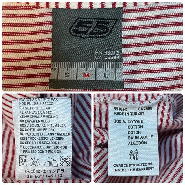 L297 メンズ シャツ 55DSL DIESEL ディーゼル 半袖 ボーダー 柄 ホワイト レッド プリント / M 全国レターパック配送 _画像4