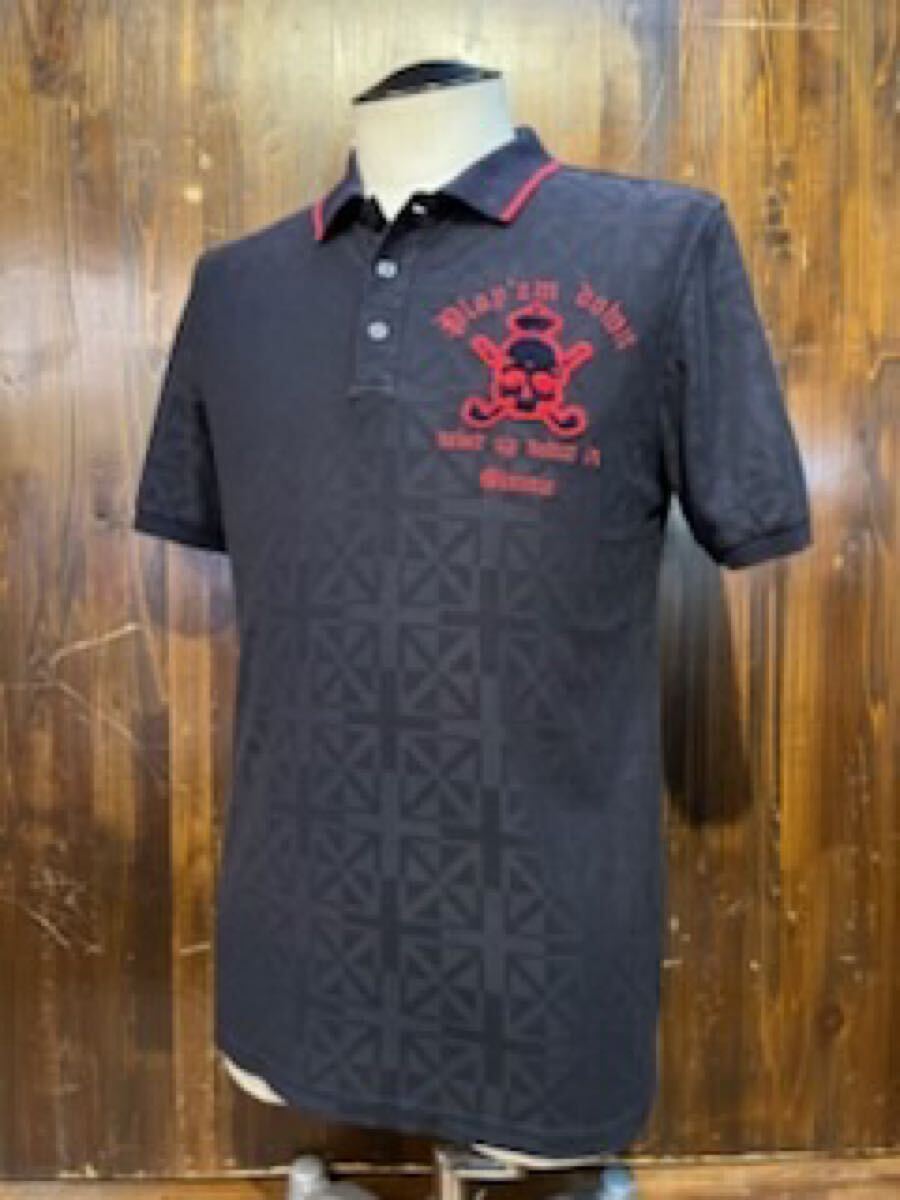 L558 メンズ ポロ シャツ TK MIXPICE TAKEO KIKUCHI タケオキクチ 半袖 ユニオンジャック ネイビー スカル 古着 /M レターパックライト発送_画像1