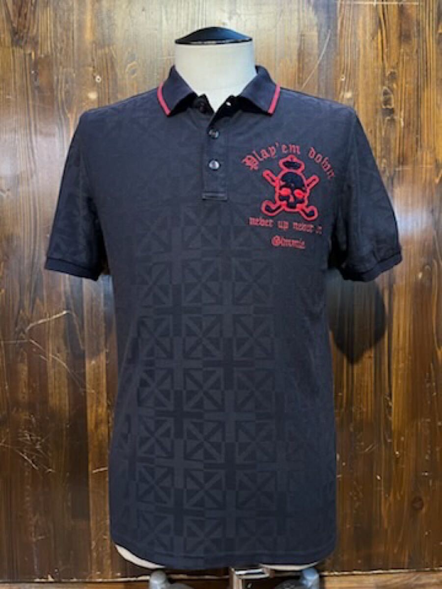 L558 メンズ ポロ シャツ TK MIXPICE TAKEO KIKUCHI タケオキクチ 半袖 ユニオンジャック ネイビー スカル 古着 /M レターパックライト発送_画像6