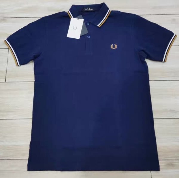 新品メンズポロシャツFREDフレッドペリー半袖Tシャツダブルエリライン濃紺XL
