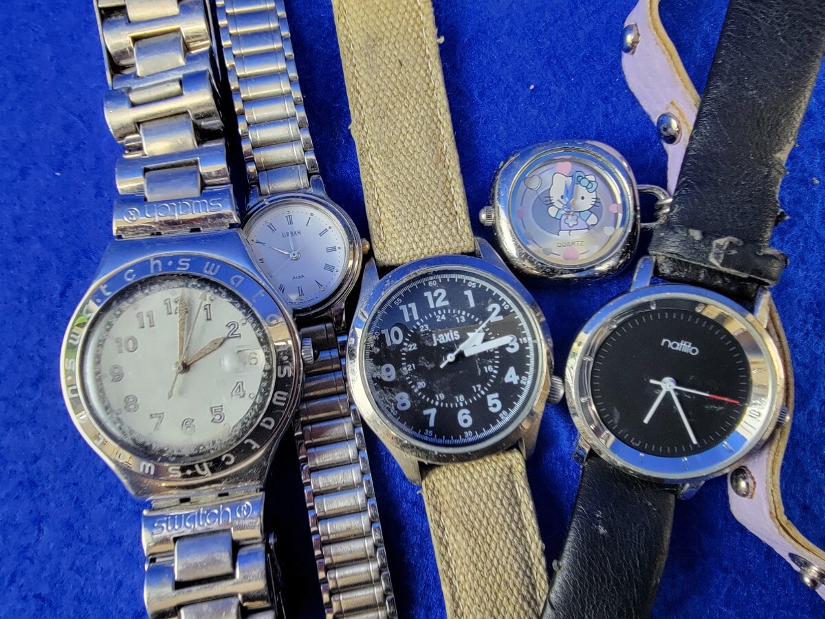 02 утиль снятие деталей Swatch ALBA URBAN j-axis Hello Kitty nattito наручные часы 5 шт. комплект разряженная батарея неисправность товар 