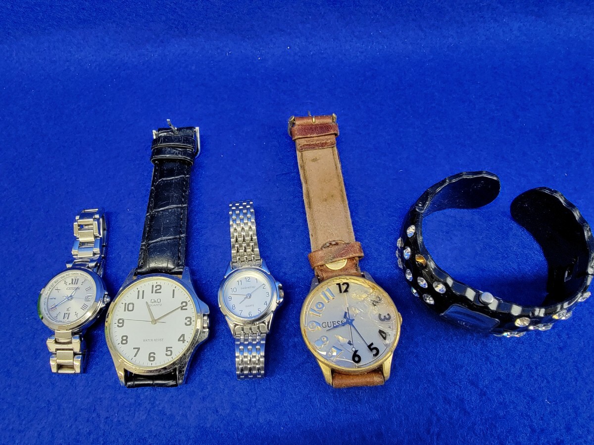 14　ジャンク品　部品取り　CITIZEN　Q&Q　valentine　GUESS　elite　腕時計　5本セット　電池切れ　故障品