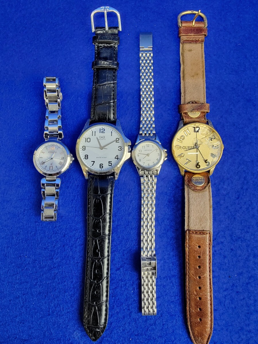 14　ジャンク品　部品取り　CITIZEN　Q&Q　valentine　GUESS　elite　腕時計　5本セット　電池切れ　故障品
