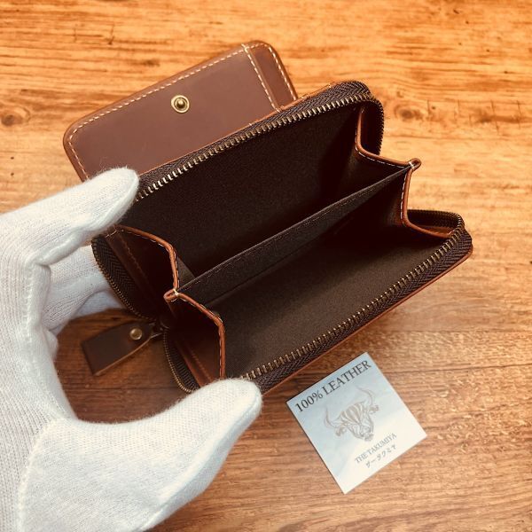  compact кошелек складывать кошелек футляр для карточек итальянский кожа мужской кошелек мужчина Mini кошелек новый товар бесплатная доставка не использовался 1 иен один иен натуральная кожа кожа кошелек чай цвет 