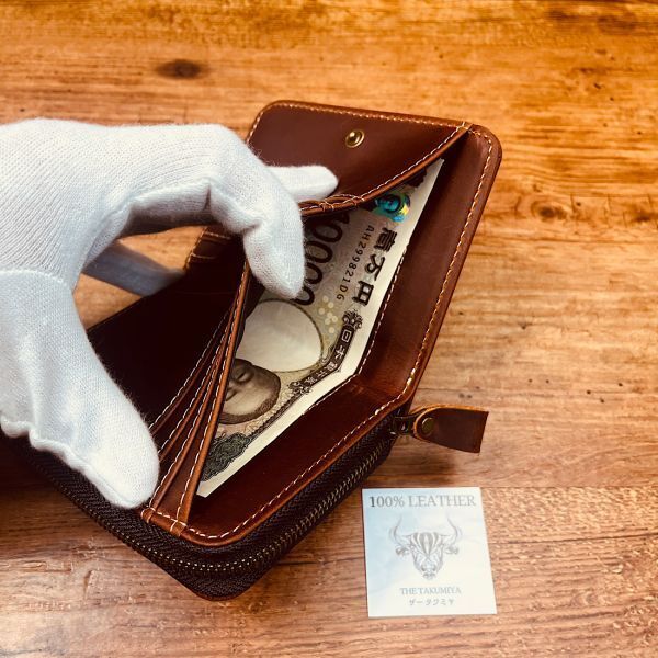  compact кошелек складывать кошелек футляр для карточек итальянский кожа мужской кошелек мужчина Mini кошелек новый товар бесплатная доставка не использовался 1 иен один иен натуральная кожа кожа кошелек чай цвет 