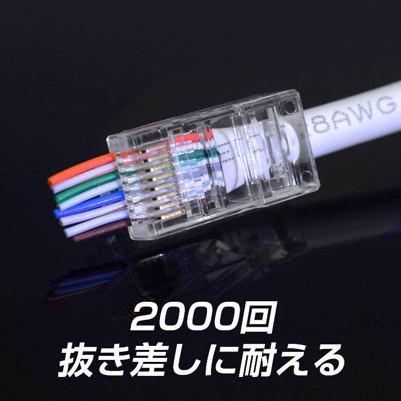 貫通型 LANコネクタ 100個セット RJ45 CAT6E CAT5E CAT5 LANケーブル用 配線簡単 爪折れにくい 8P8C 透明 初心者 ネットワーク かしめる