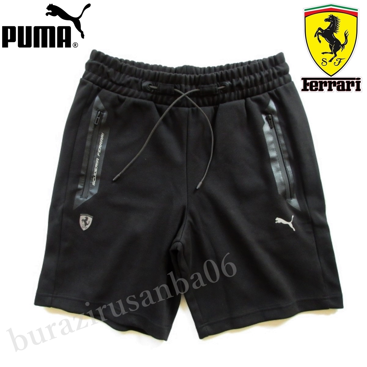 US/M 日本L相當(dāng)◆未使用 定価8,250円 PUMA FERRARI プーマ×フェラーリ コラボ スウェット ハーフパンツ メンズ ブラック 599876 黒