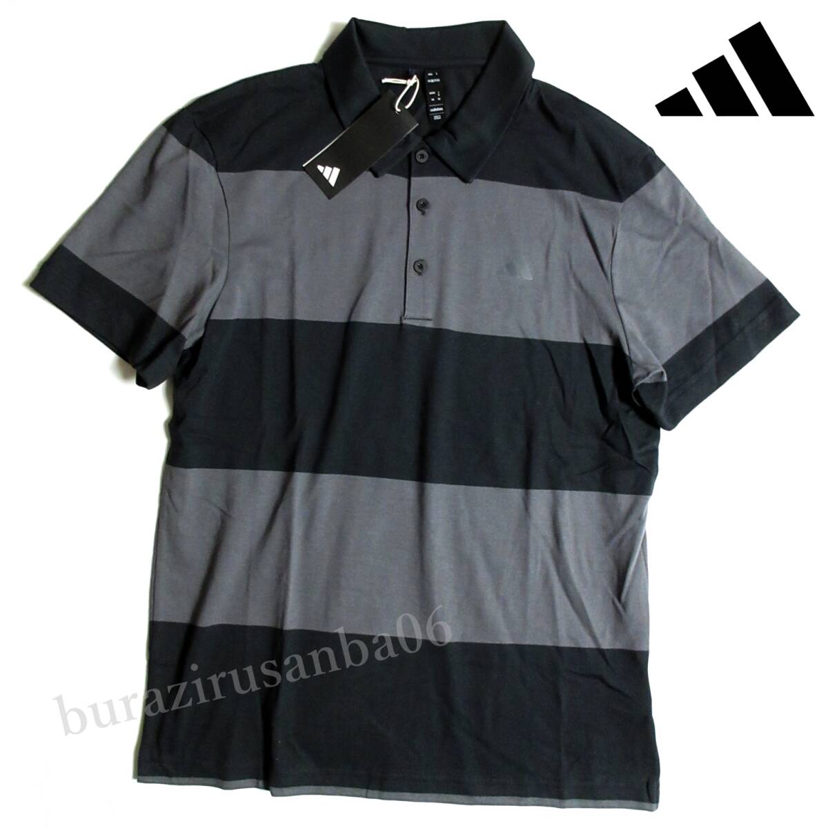 メンズ M 未使用 adidas GOLF アディダス ゴルフ 吸汗速干 ボーダー 半袖 ポロシャツ 春夏 ゴルフウェア 黒 グレー IU4355