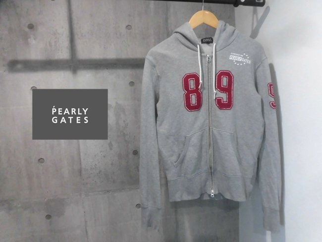 PEARLY GATES パーリーゲイツ 89ナンバリングワッペン スウェット ジップパーカー 3/ZIPフーディ/グレー/メンズ/GOLF ゴルフ/053-162318