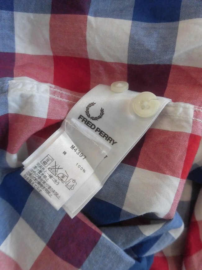 FRED PERRY Fred Perry месяц багряник японский . вышивка в клетку рубашка с коротким рукавом M/ кнопка down рубашка / проверка рубашка / мужской /M4397/ отличный 