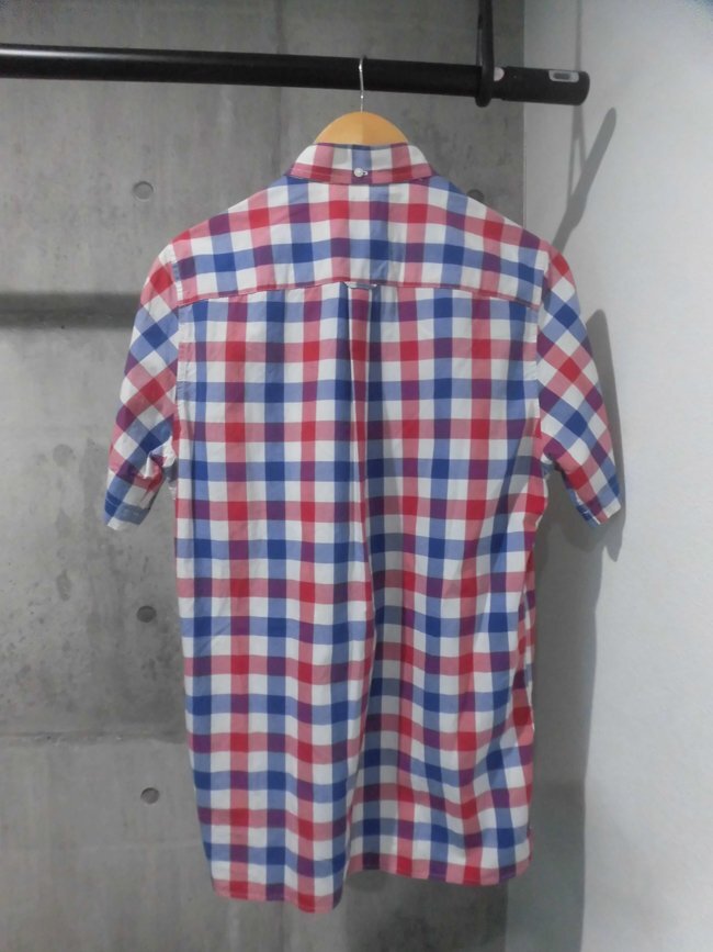 FRED PERRY Fred Perry месяц багряник японский . вышивка в клетку рубашка с коротким рукавом M/ кнопка down рубашка / проверка рубашка / мужской /M4397/ отличный 