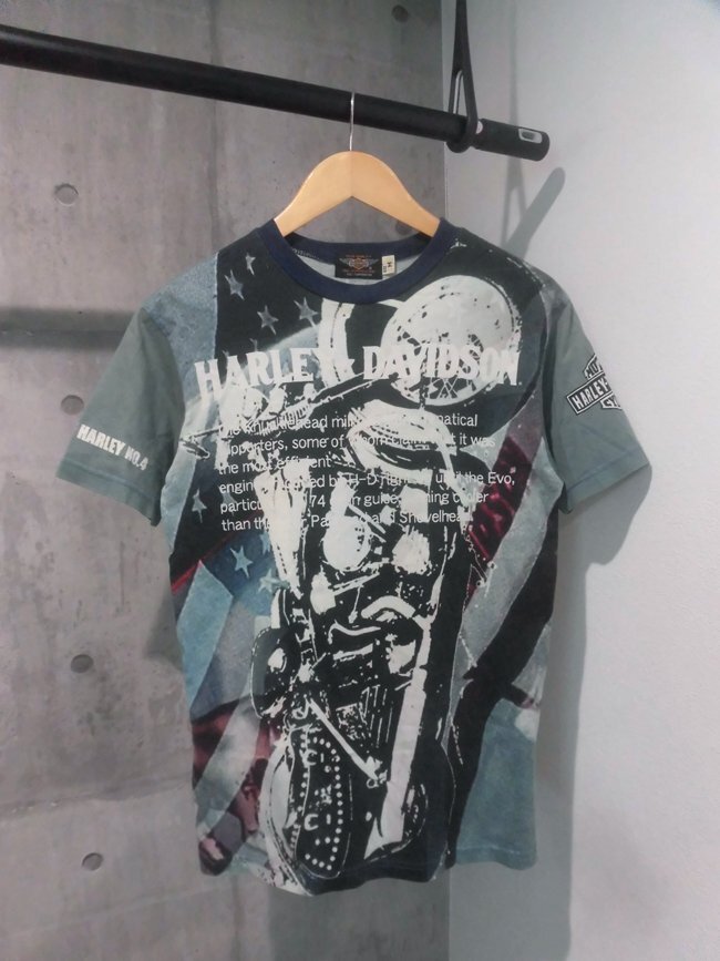 HARLEY DAVIDSON ハーレーダビッドソン 総柄プリント 半袖 Tシャツ M/バイクプリント 半袖Tee/ライダース バイカー/2100008/日本制
