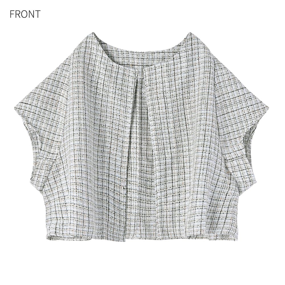 【STYLE DELI】【ブランド?洗濯タグなし】サラッと軽いサマーツイード半袖ジャケット/ホワイトミックス?Fサイズ