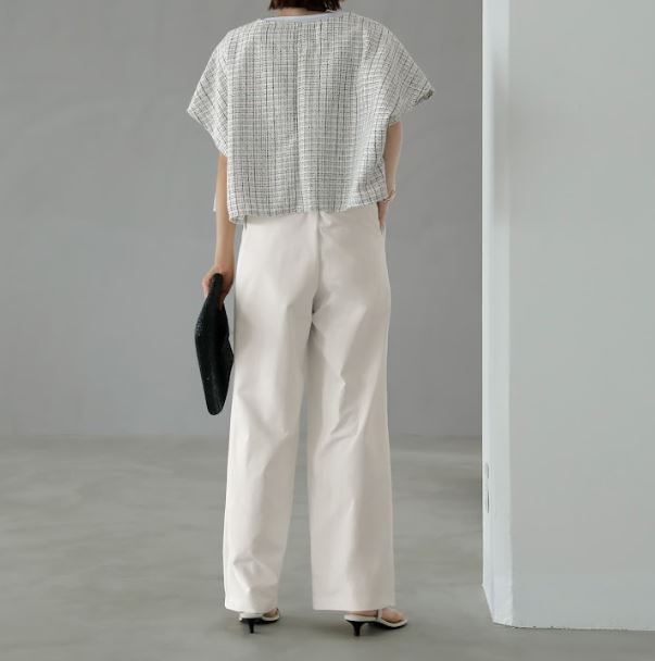 【STYLE DELI】【ブランド?洗濯タグなし】サラッと軽いサマーツイード半袖ジャケット/ホワイトミックス?Fサイズ
