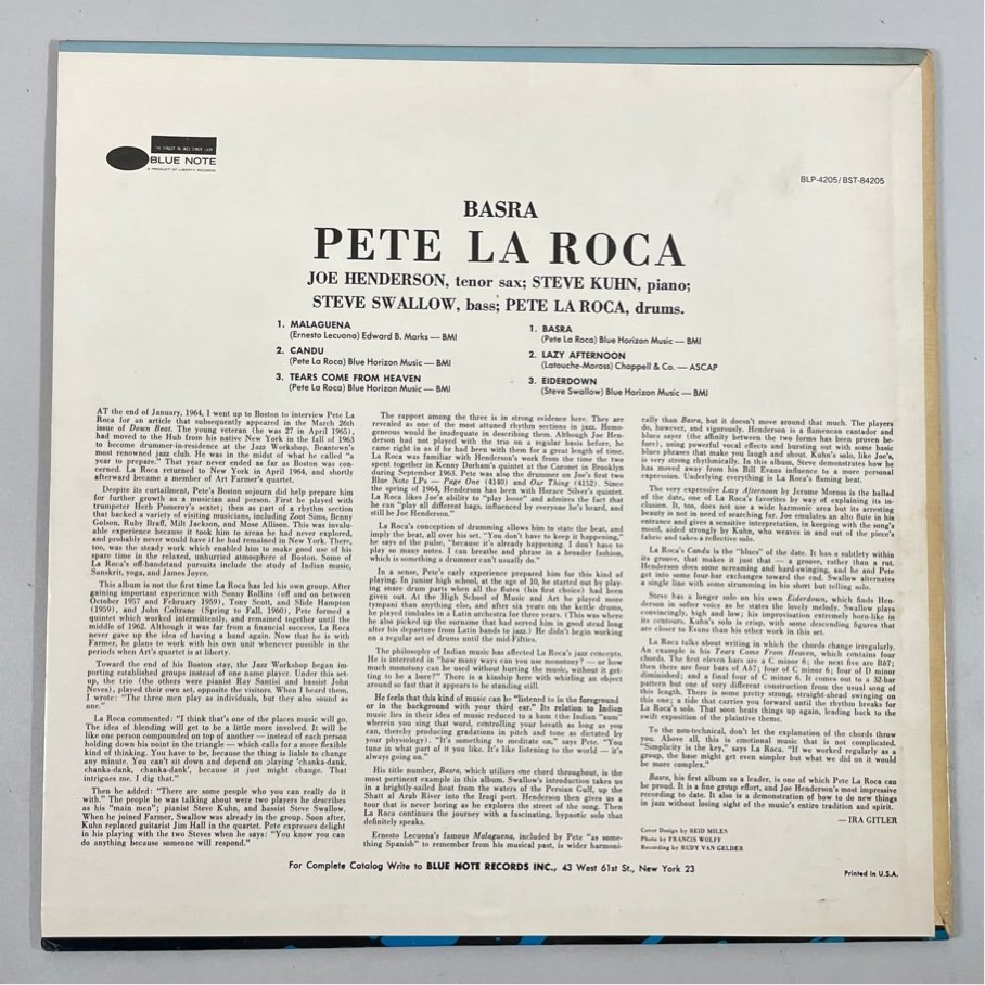 ☆洗浄済 BASRA PETE LA ROCA ピート?ラ?ロッカ VAN GELDER刻印 US盤 BST-84205 LP