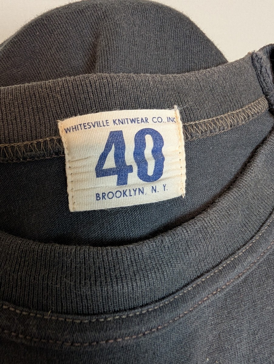WHITESVILLE ホワイツビル セットインスリーブ Tシャツ 40サイズ ブラック スミクロ ひび割れプリント バインダーネック 日本制