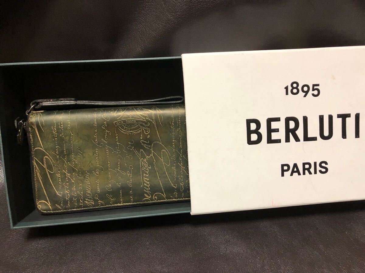 * Berluti tali редкий длинный кошелек темно-зеленый / золотой pa чай n стандартный товар 
