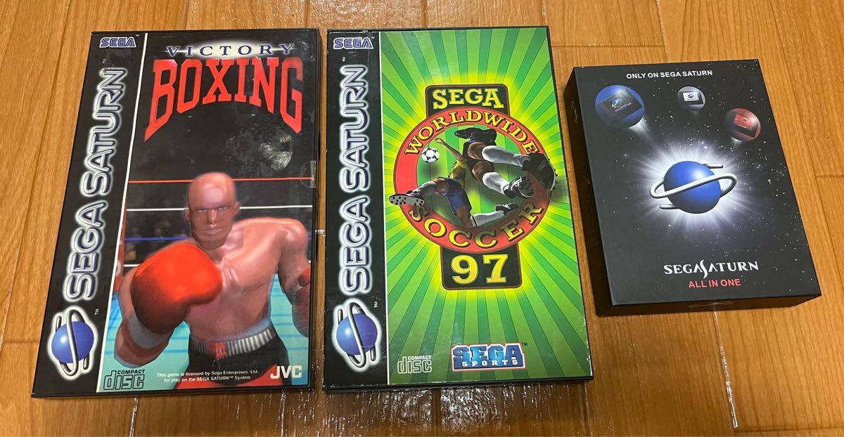 セガサターン　海外版　ビクトリーボクシング＆セガワールドワイドサッカー９７+拡張カードリッジ