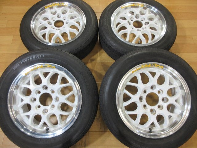 軽四 レーシングスパルコ ホイール タイヤ 4本 4H-100/114.3 13インチ 155/65R13 溝有り 2022年 ミラ ムーヴ アルトワークス プレオ ラパン