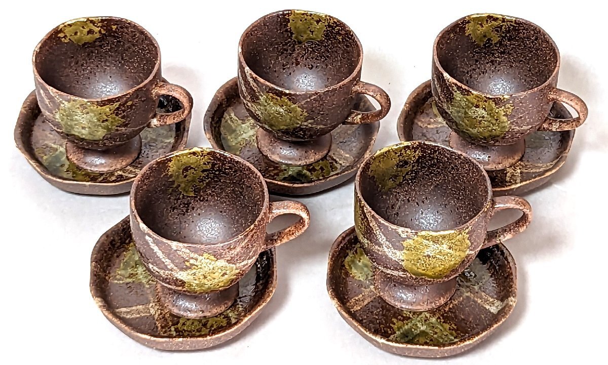 ★未使用★ カップ＆ソーサーセット 5客セット コーヒーカップ 珈琲 紅茶 カップ 陶器 食器 レトロ 來客 おもてなし