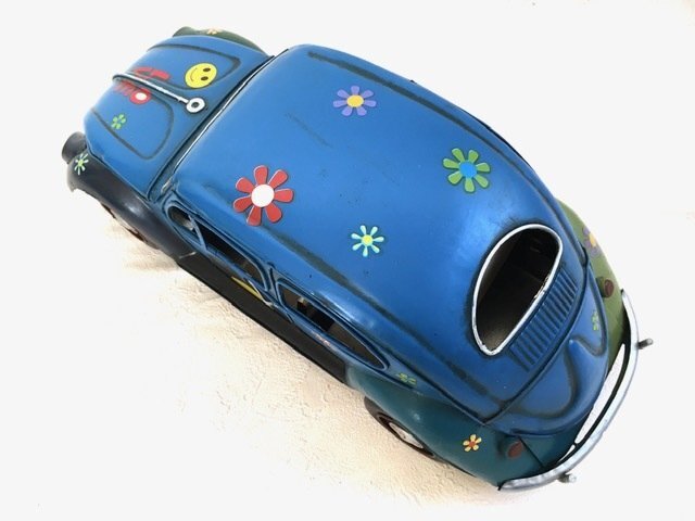 アンティーク調(diào)模型　POPビートル　花柄　ブルー　ブリキ
