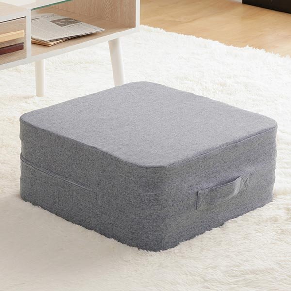 極厚クッション マルチクッション 肉厚 45×45cm 布地 オットマン フロアクッション 踏み臺(tái) 4層構(gòu)造 取っ手付き 滑り止め グレー