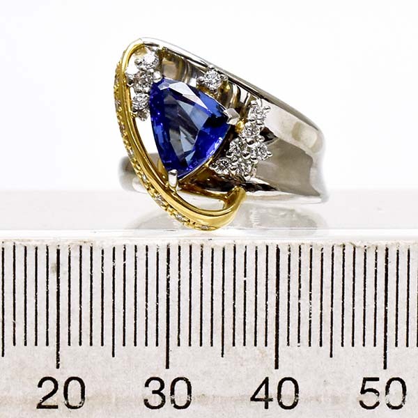 タンザナイト 1.74ct ダイヤモンド 0.29ct プラチナ Pt900 18金イエローゴールド K18YG リング 13號(hào)