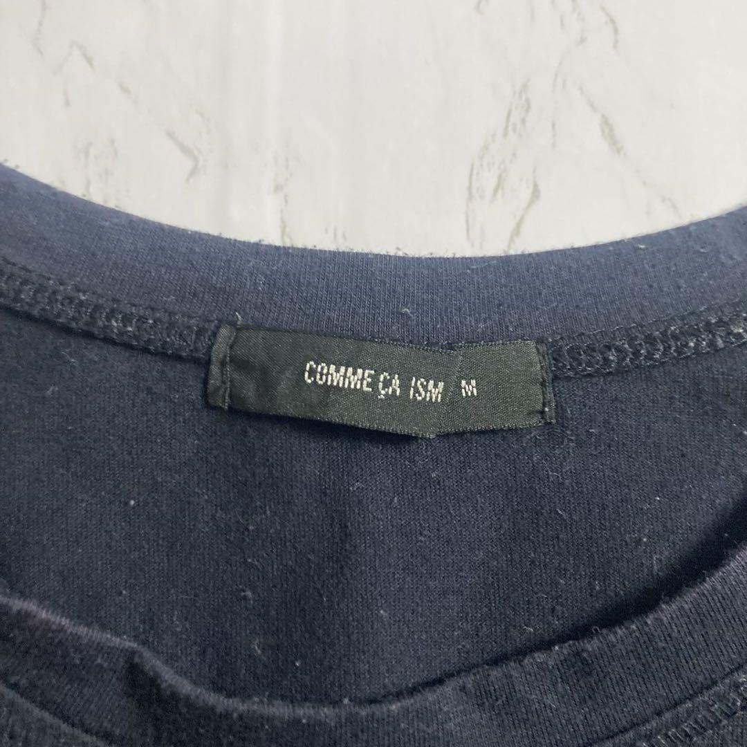 【コムサイズム】 異素材 Tシャツ 紺 半袖 トップス