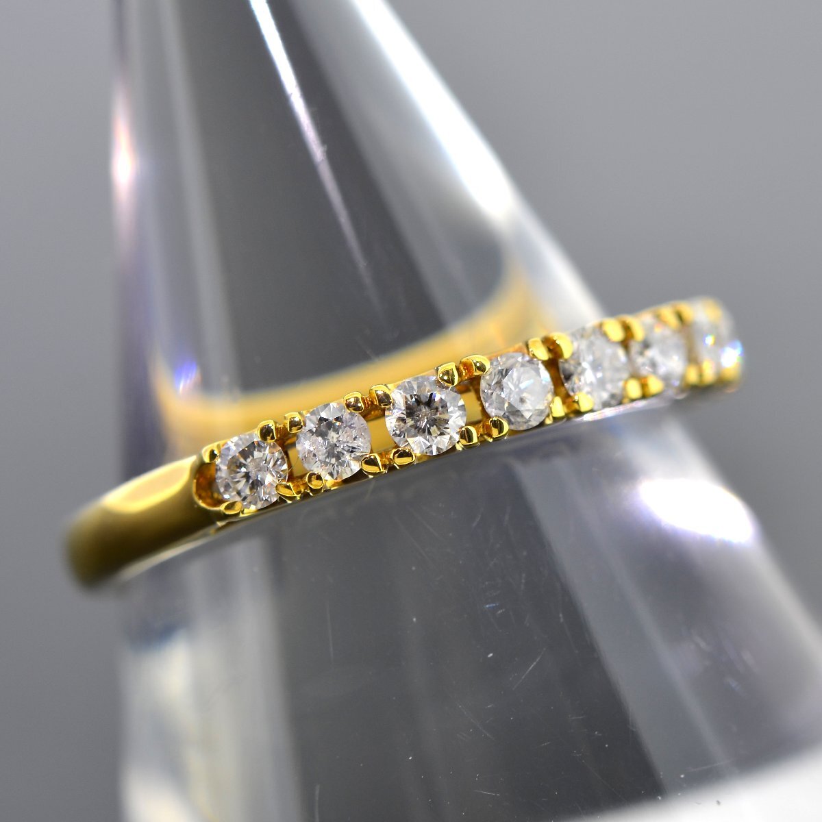 S1955【BSJJ】K18YG イエローゴールド ダイヤモンド0.35ct 一文字 リング 幅2.3mm 14号 指輪_画像3