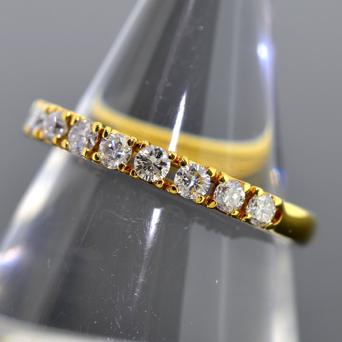 S1955【BSJJ】K18YG イエローゴールド ダイヤモンド0.35ct 一文字 リング 幅2.3mm 14号 指輪_画像2