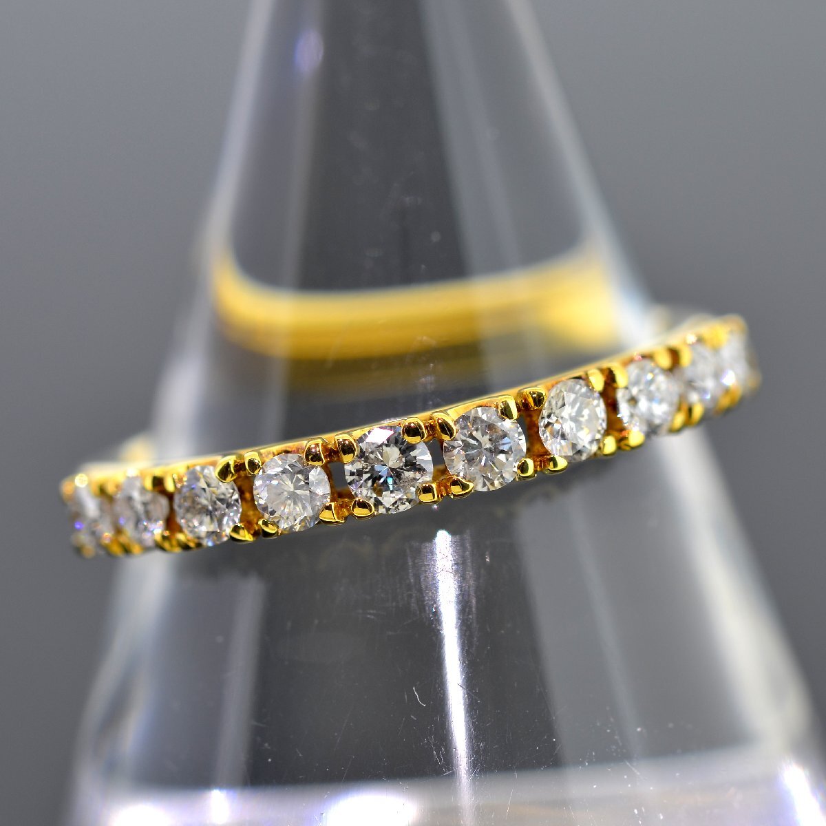 S1955【BSJJ】K18YG イエローゴールド ダイヤモンド0.35ct 一文字 リング 幅2.3mm 14号 指輪_画像1