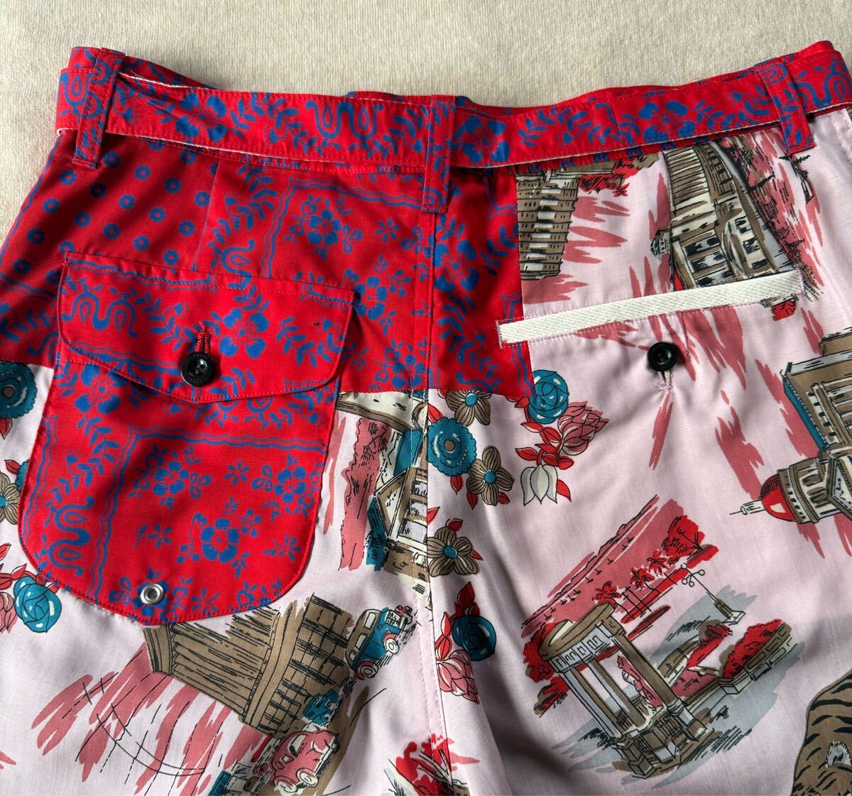 2新品 sacai アーカイブ プリント ショートパンツ ベルト付き 21SS size 2 M ボトムス パンツ ショーツ サカイ メンズ