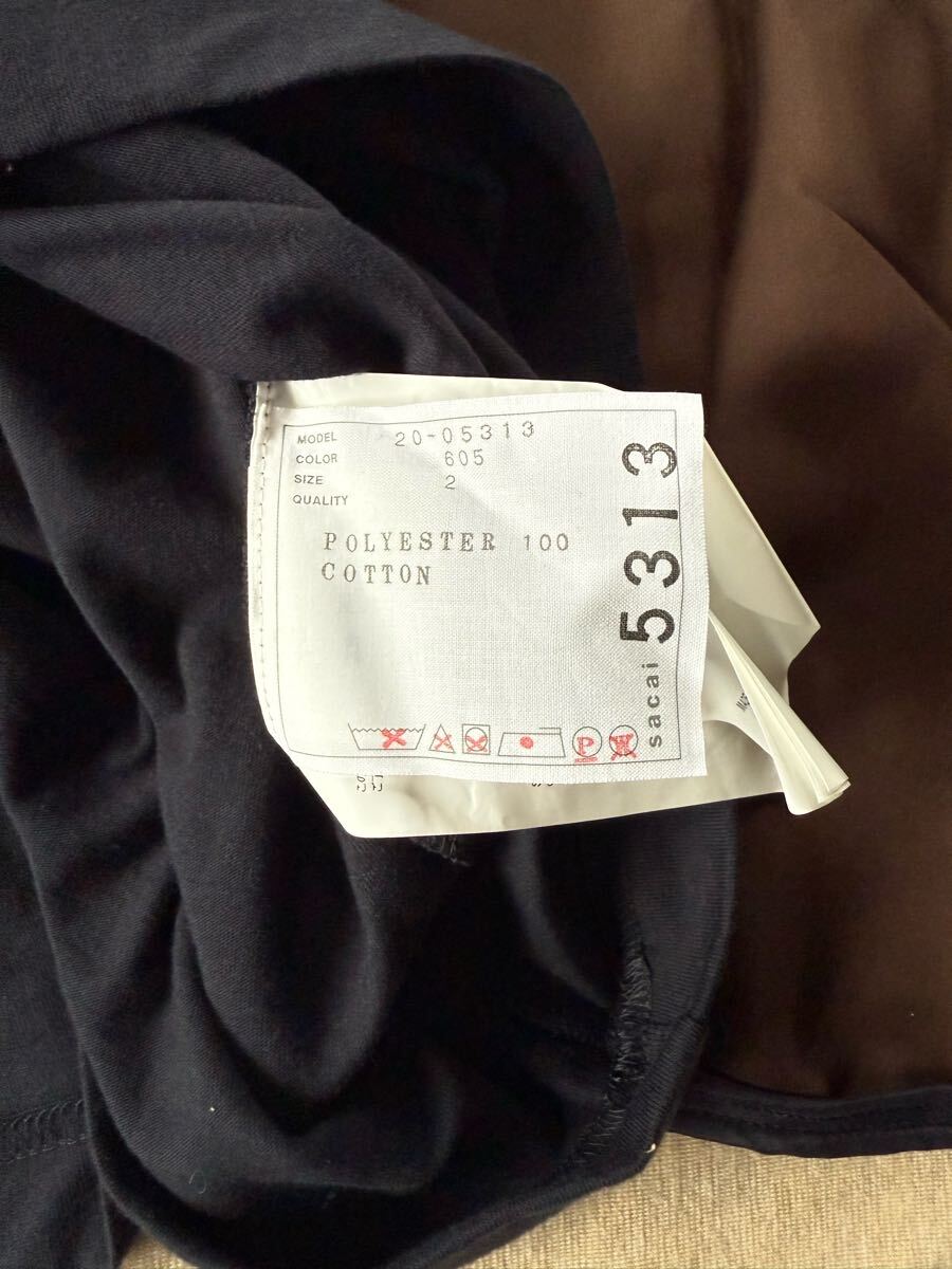 2新品 sacai レイヤード Tシャツ 半袖 カットソー 20SS size 2 M ブラウス サカイ レディース ブラウン ネイビー