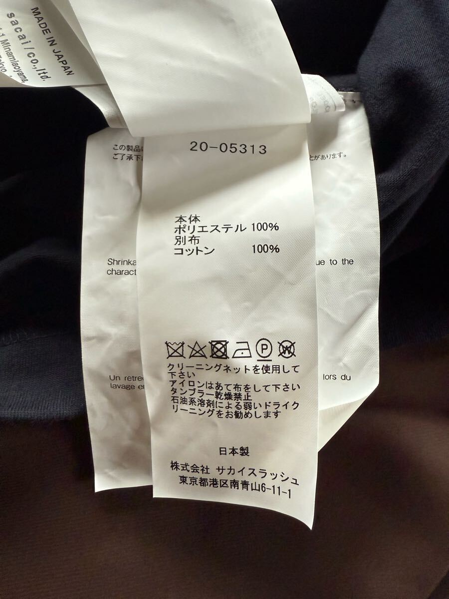 2新品 sacai レイヤード Tシャツ 半袖 カットソー 20SS size 2 M ブラウス サカイ レディース ブラウン ネイビー