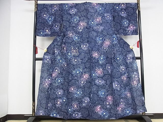 平和屋本店■極上　夏物　浴衣　有松鳴海絞り　草花文　綿　逸品　KAAA1225kk4