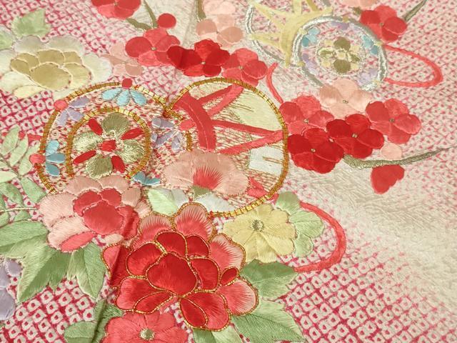 平和屋本店■極上　七五三　女の子　7歳　祝著　駒刺繍　絞り　鼓　楽器花文　暈し染め　金銀纟　逸品　DZAA4333kh5
