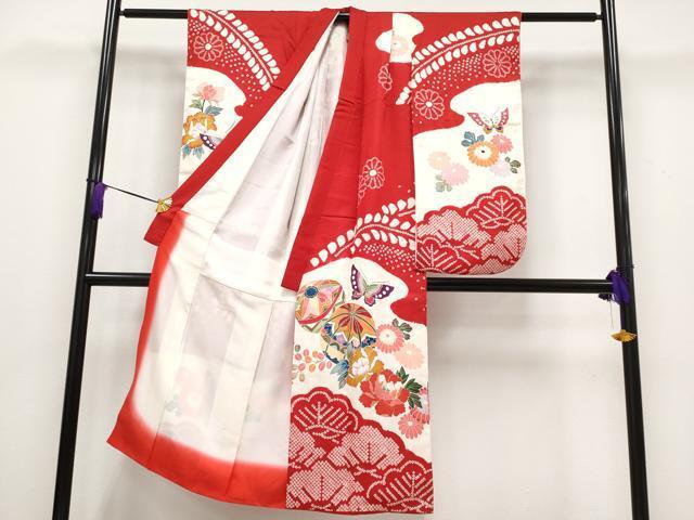 平和屋本店■極上　七五三　女の子　7歳　祝著　絞り　鞠花蝶文　金彩　逸品　CYAA2149s5