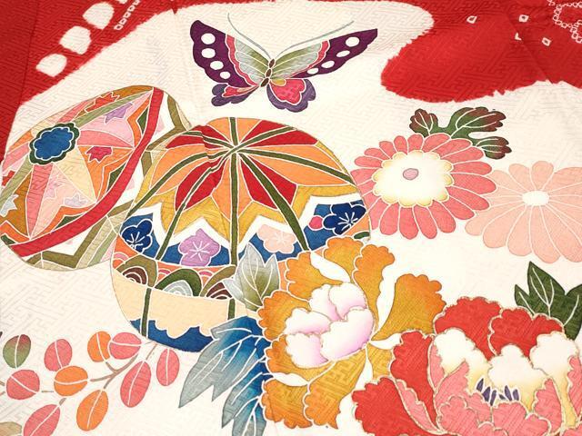 平和屋本店■極上　七五三　女の子　7歳　祝著　絞り　鞠花蝶文　金彩　逸品　CYAA2149s5