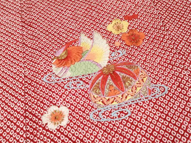 平和屋本店■極上　七五三　女の子　7歳　祝著　駒刺繍　絞り　鞠花鳥文　逸品　CYAA2151s5