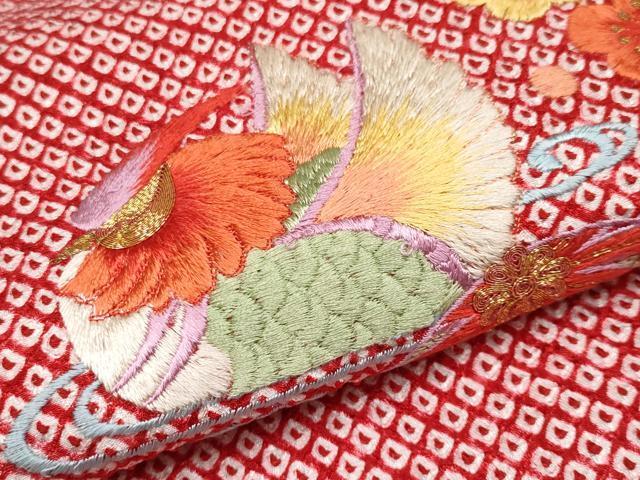 平和屋本店■極上　七五三　女の子　7歳　祝著　駒刺繍　絞り　鞠花鳥文　逸品　CYAA2151s5