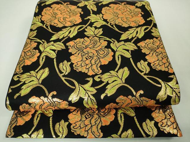 平和屋本店■極上　龍村美術織物　たつむら　本袋帯　福寿花王文　黒地　金糸　逸品　DZAA3125kh5