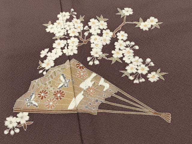 平和屋著物■友禪作家の巨匠　淺井青仁　色留訪問著　扇面花蝶文　金彩　正絹　逸品　DAAQ9277bc