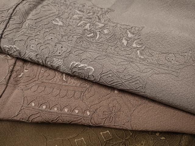 平和屋著物▼中國三大刺繍　スワトウ刺繍　総刺繍　訪問著　正倉院花文　暈し染め　正絹　逸品　CAAR7695hy