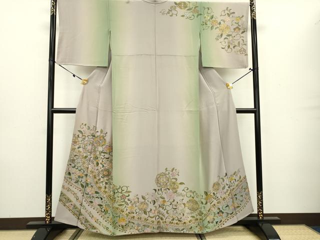 平和屋著物▼中國(guó)三大刺繍　スワトウ刺繍　汕頭刺繍　総刺繍　訪問(wèn)著　花唐草文　暈し染　金纟　正絹　逸品　DAAR8941fe