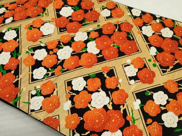  flat мир магазин кимоно * шесть через рисунок двойной пояс obi Tang тканый . белый слива чёрный металлы нить натуральный шелк замечательная вещь AAAV2097nf